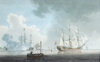 English Ships of War, um disparando uma saudação